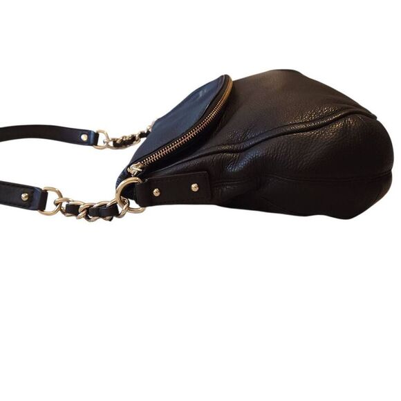 Kate Spade Black Leather Zipper Flap Chain Accent Medium Shoulder Bag - Picture 8 of 14